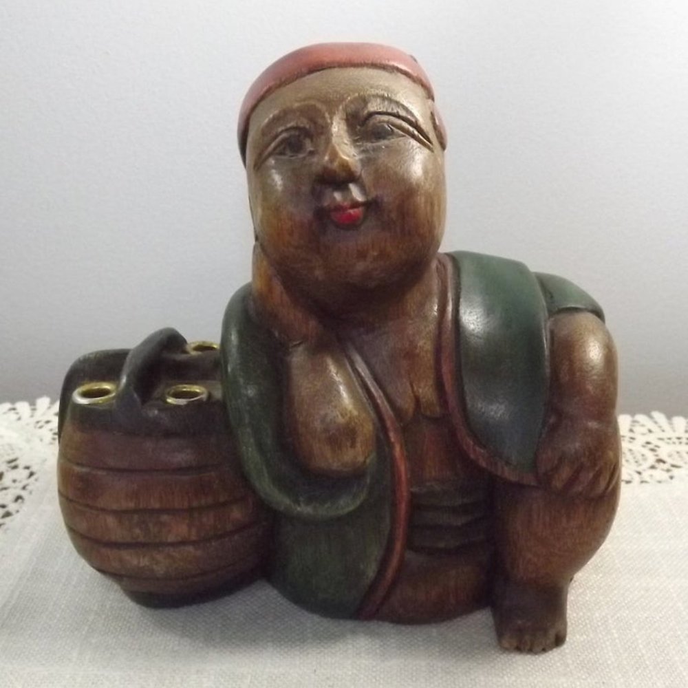 Vintage Hand Carved Wooden Pen or Brush Holder